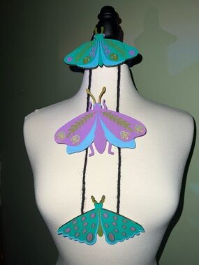 Handpainted Three Moth wall hanging decor